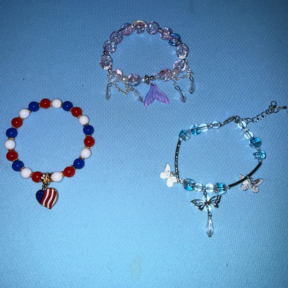 Beaded Charm Bracelet Set NEW Mermaid Butterfly Patriotic